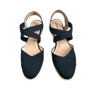 LifeStride Kimball Black Espadrille Wedge Sandals - Size 7M